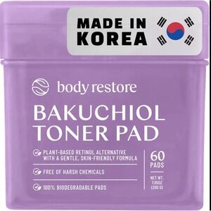 Body Restore Bakuchiol Toner Pad 60 Count Plant-Based Retinol Alternative Korea